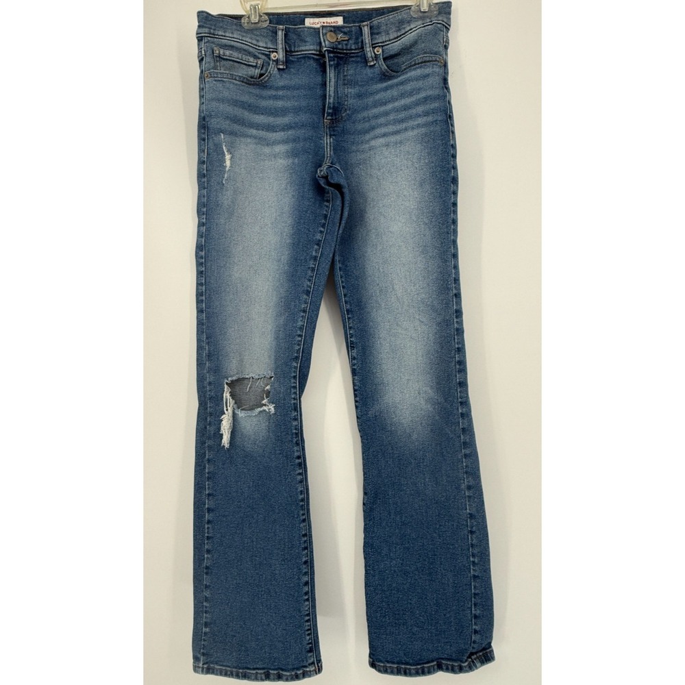 Lucky Brand Distressed Bootcut Jeans Medium Wash Low Rise Stretch Denim